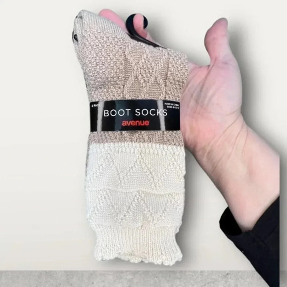 AVENUE BODY Diamond Socks 2 Pk - beige & brown dress socks ~ plus size 8 1/2 ~12 - Picture 4 of 9